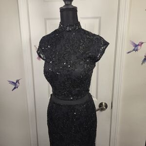 Primavera Couture Elegant Two-Piece Sequin Black Lace Dress Size 6